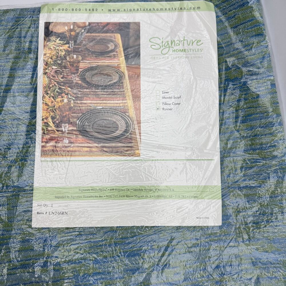 Signature Home Styles LN246RN Table Runner Blue Green Textured Stripe Modern